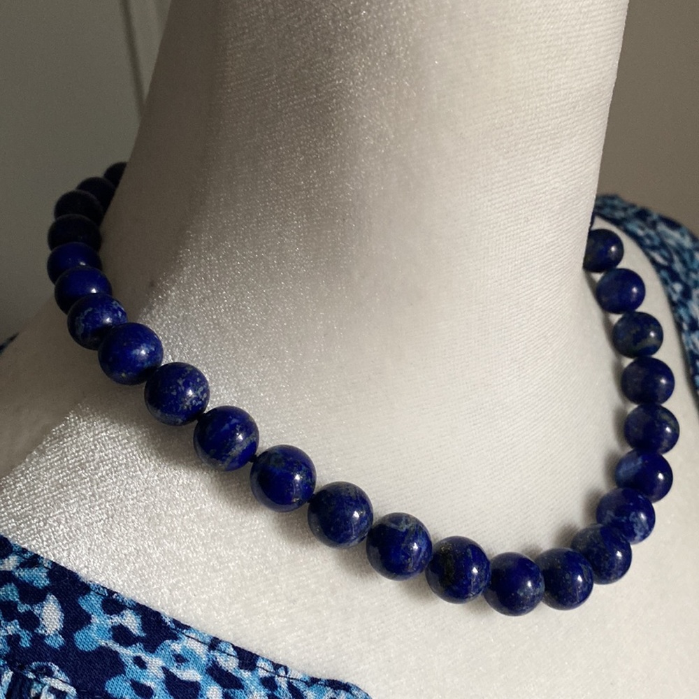 Lapis Lazuli Women’s Statement Gemstone Crystal Bead 16” Strand Necklace
